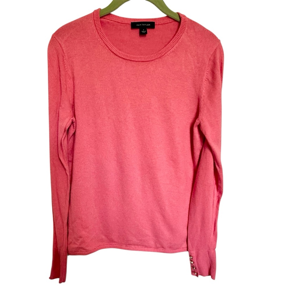 Ann Taylor Pink Sweater Size Small Long Sleeve Gold‎ Buttons